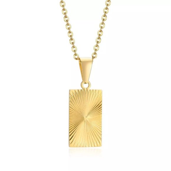 18K Gold Plated Textured Rectangular Pendant Necklace - Picture 2 of 9